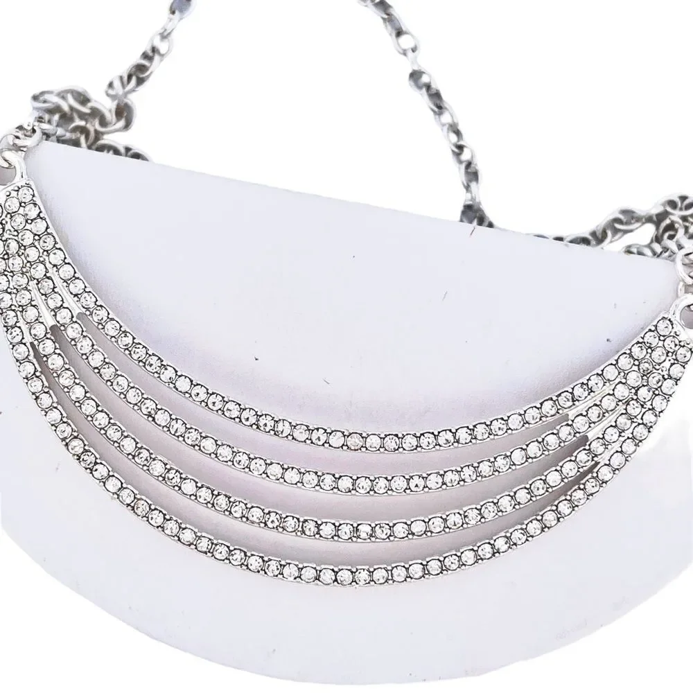 Silver Tone Rhinestone Bib Necklace - NWT